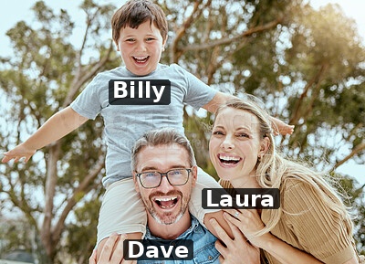 Family photo with names labeled